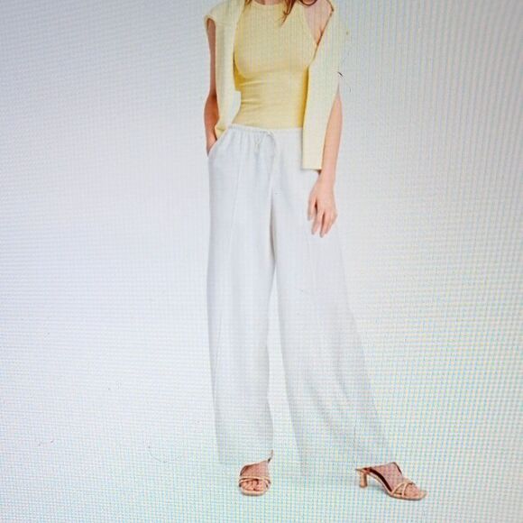 New 1X A New Day Linen Raylon Blend Wide Leg High Rise Pull On Pants Whi… - Picture 2 of 7